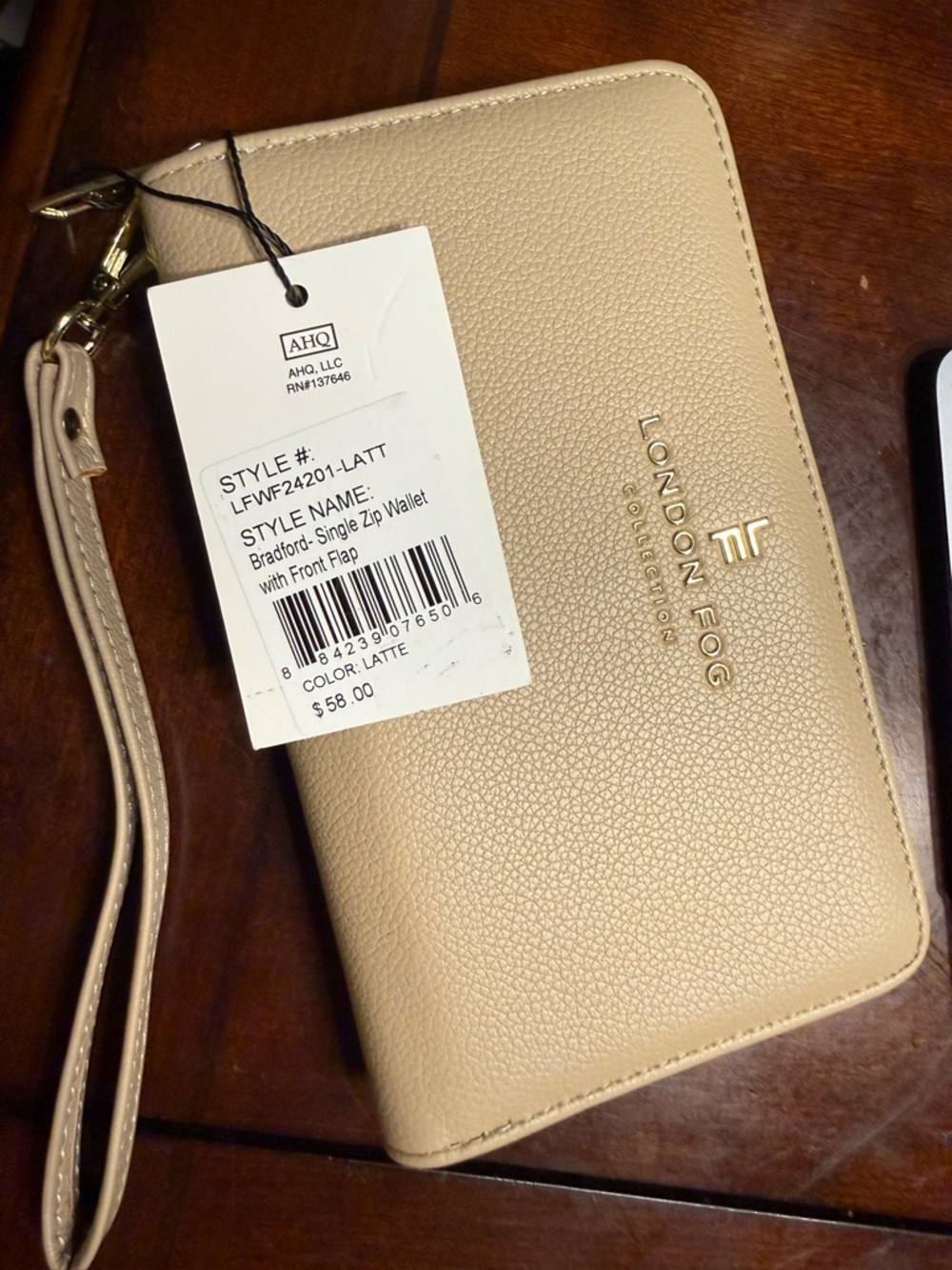 London Fog Latte Zip Wristlet Wallet